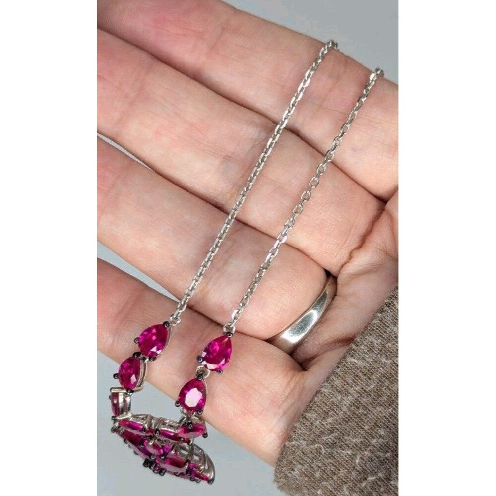 JTV Necklace - Oval Cabochon Star Ruby, Red, Sterling Silver - Picture 4 of 5